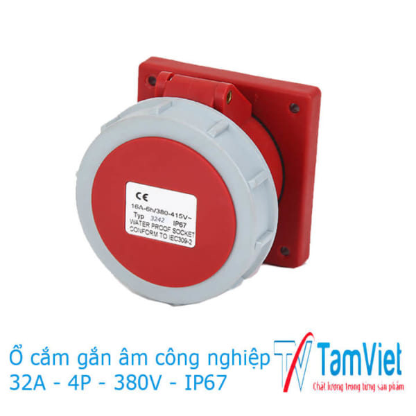 Ổ cắm gắn âm công nghiệp 32A 4P 380V IP67