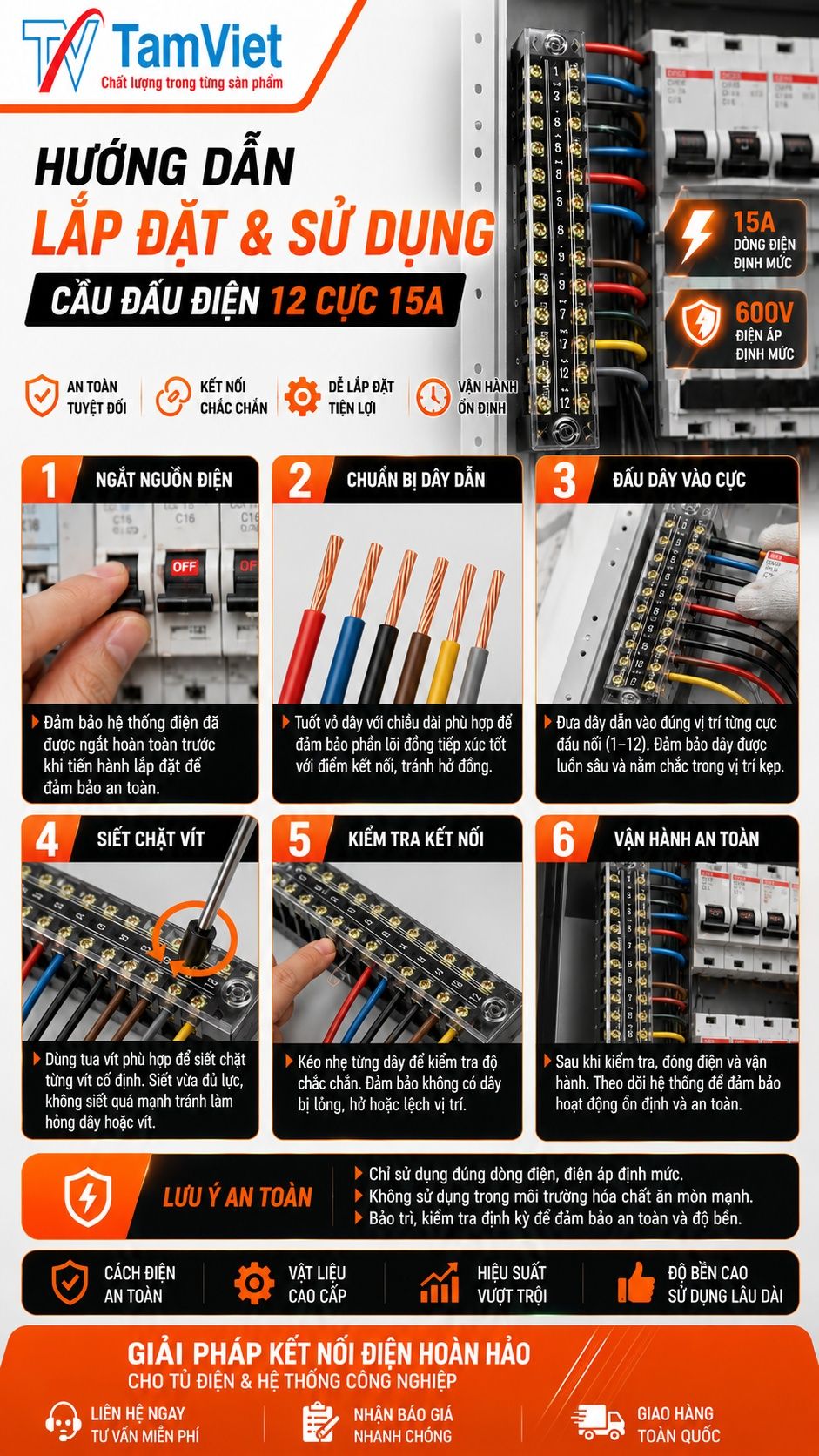 Hướng dẫn sử dụng cầu đấu điện 12 cực 15A