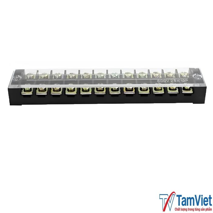 cau-dau-dien-12-cuc-25a-4 Cầu đấu điện 12 cực 25A thiết kế chắc chắn, chịu điện áp 600V, phù hợp cho tủ điện công nghiệp và hệ thống đấu nối dây dẫn.