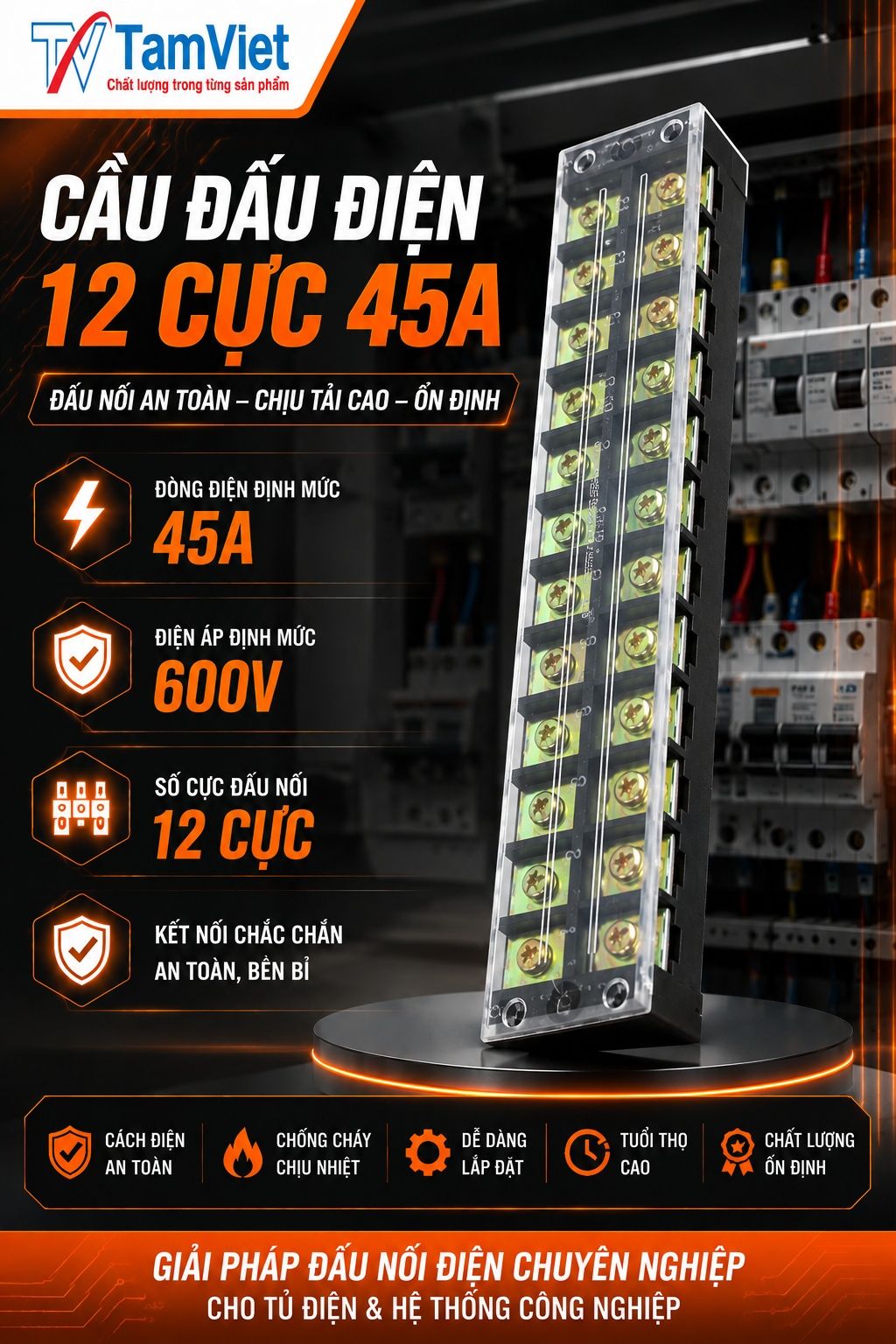 Cầu đấu điện 12 cực 45A