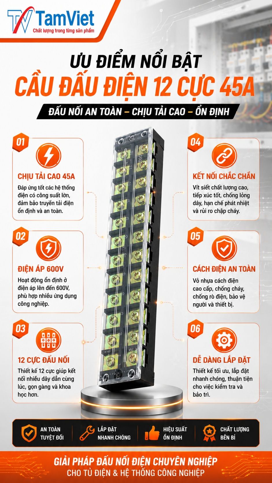 Ưu điểm cầu đấu điện 12 cực 45A