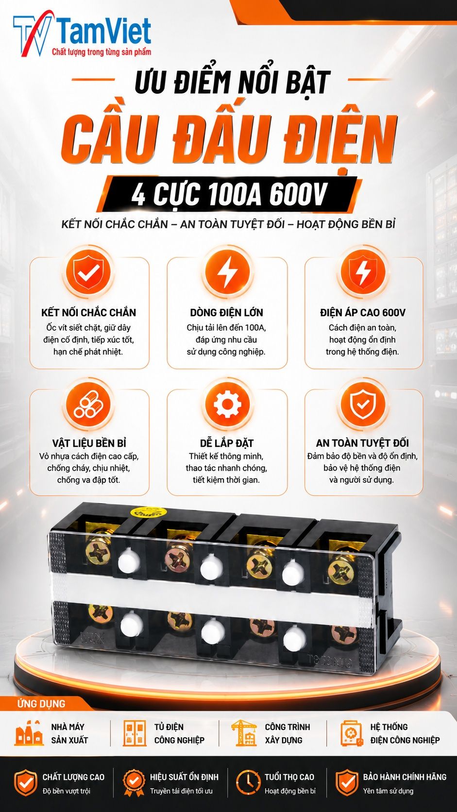 Ưu điểm cầu đấu điện 4 cực 100A 600V