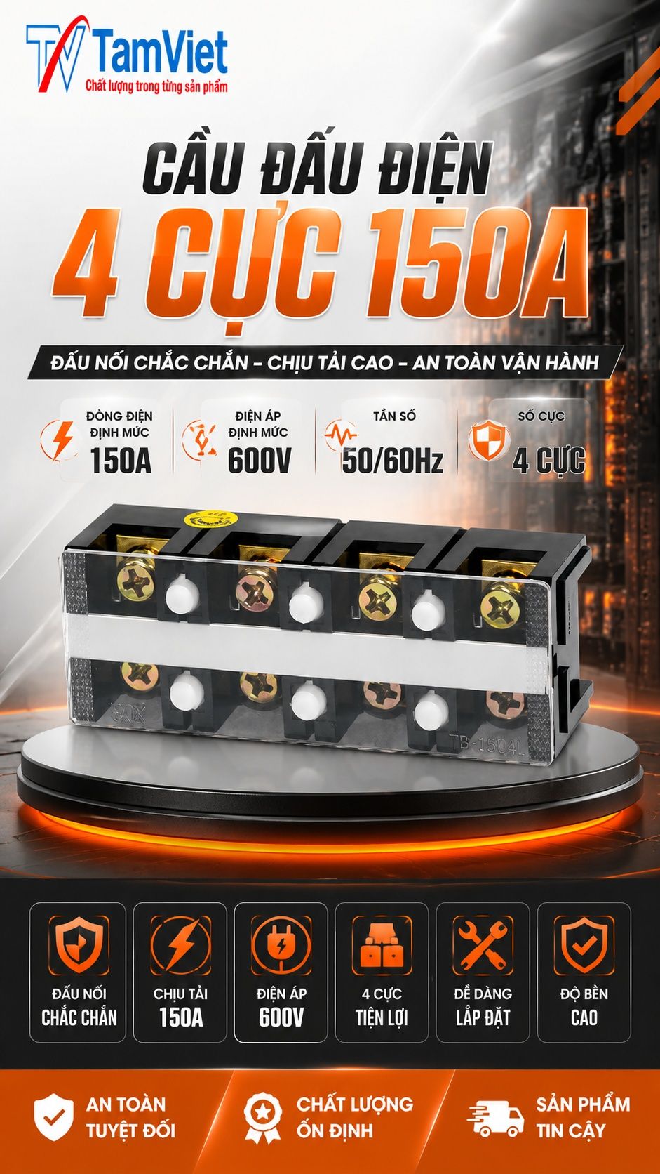 Cầu đấu điện 4 cực 150A