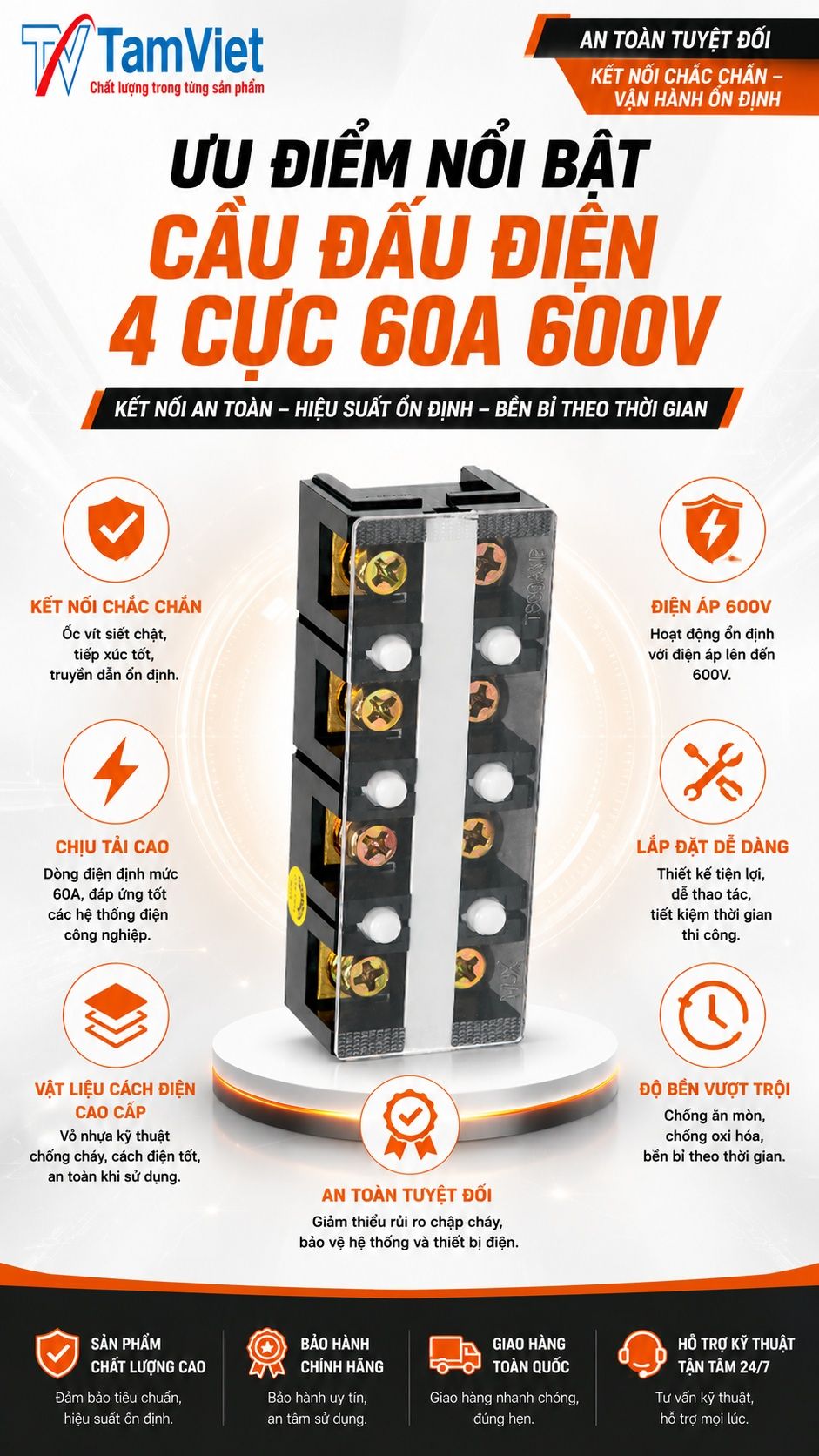 Ưu điểm cầu đấu điện 4 cực 60A 600V
