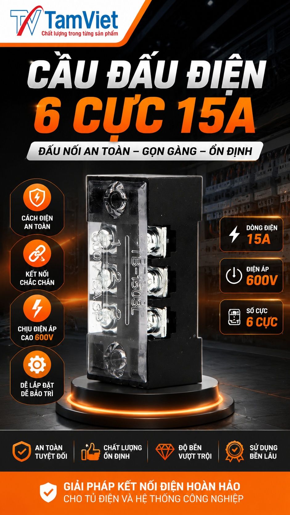 Cầu đấu điện 6 cực 15A