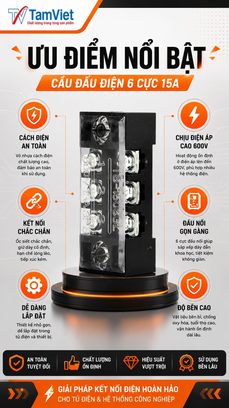 Ưu điểm cầu đấu điện 6 cực 15A