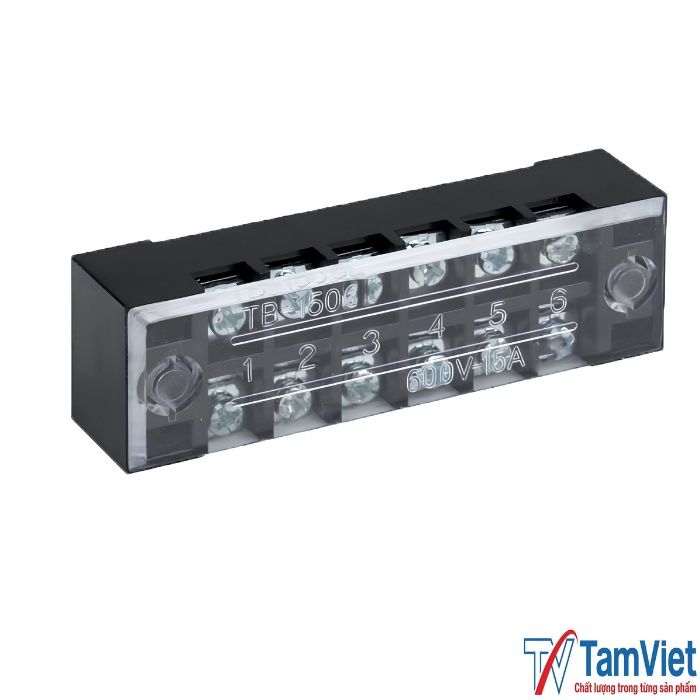 cau-dau-dien-6-cuc-15a-4 Hình ảnh cầu đấu điện 6 cực 15A với thiết kế đấu nối chắc chắn, cách điện an toàn, phù hợp cho tủ điện công nghiệp và dân dụng.