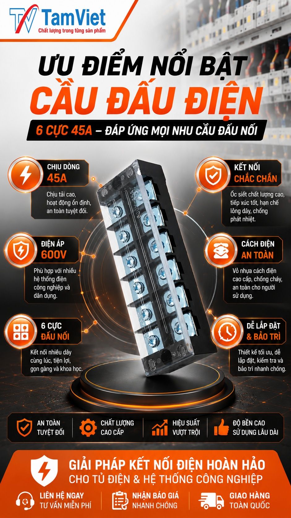 Ưu điểm cầu đấu điện 6 cực 45A