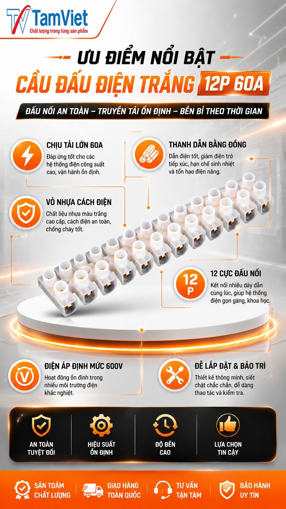 Ưu điểm cầu đấu điện trắng 12P 60A