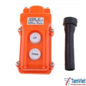 Công tắc COB 61 với thiết kế 2 nút điều khiển lên xuống, phù hợp cho tời điện, pa lăng điện, cầu trục mini và các hệ thống nâng hạ công nghiệp.