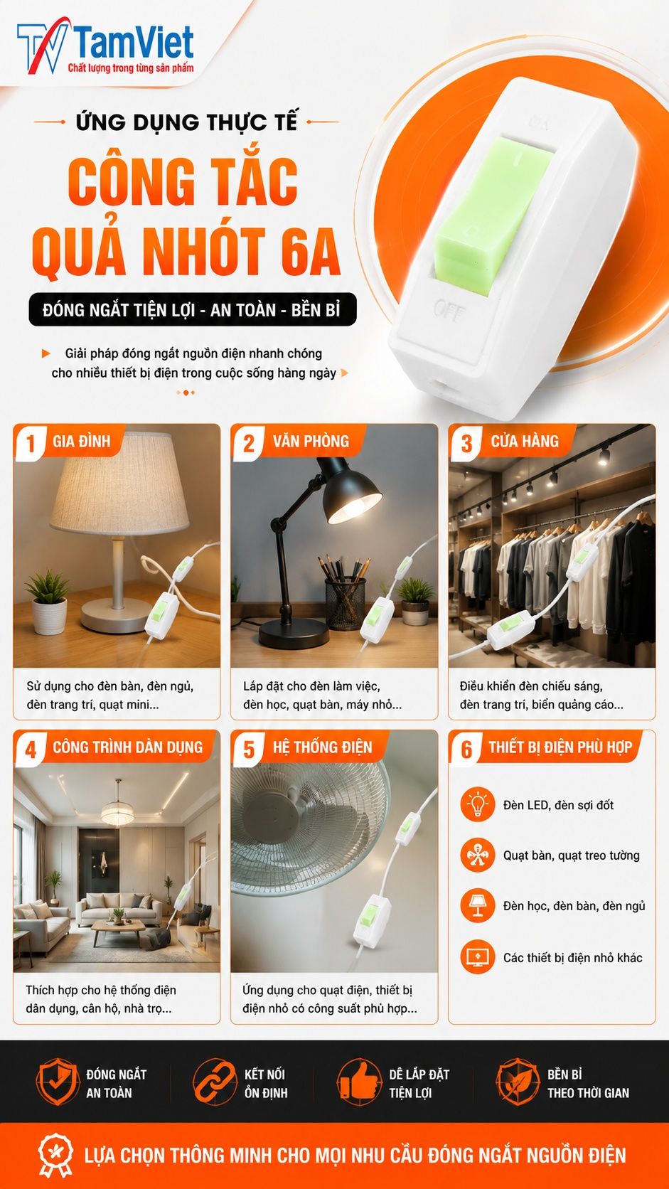 Ứng dụng công tắc quả nhót 6A