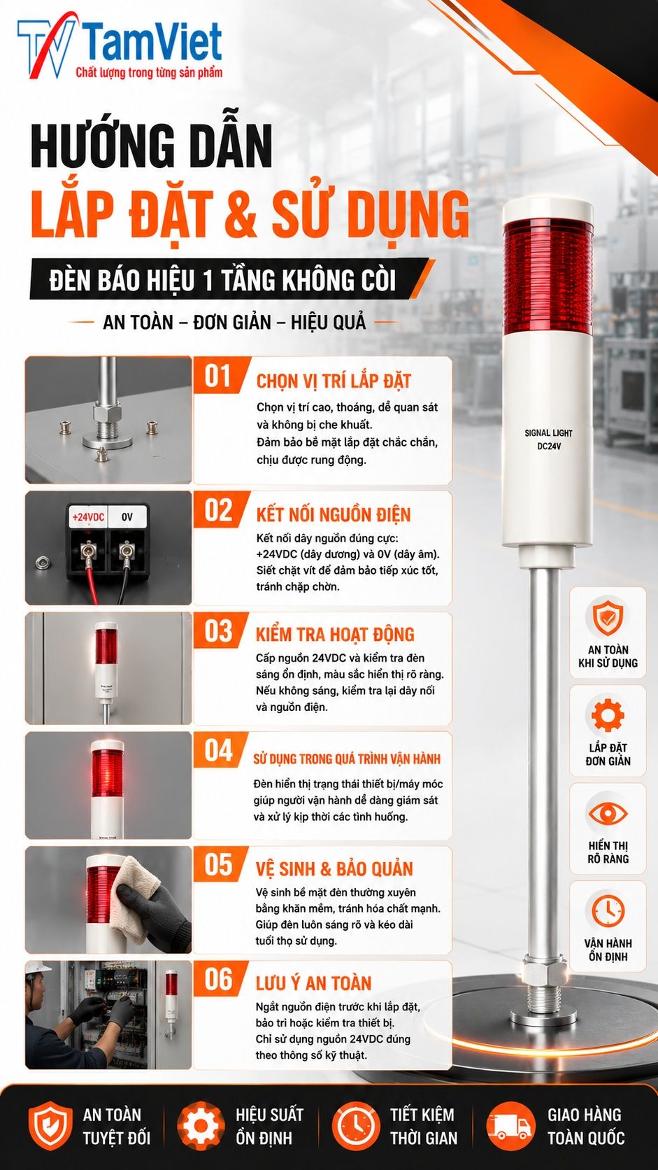 Hướng dẫn sử dụng đèn báo hiệu 1 tầng không còi