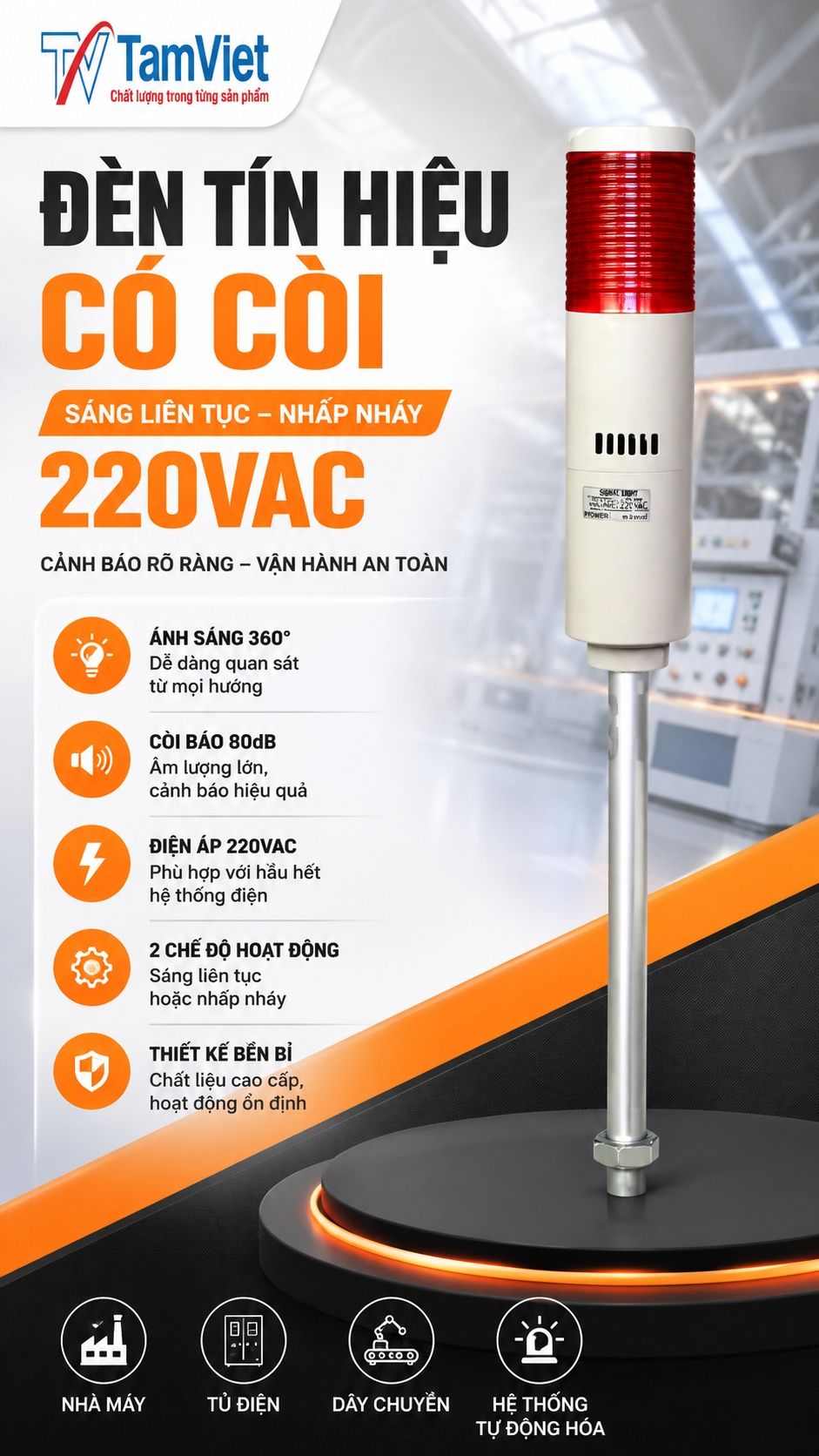 Đèn cảnh báo có còi 220VAC