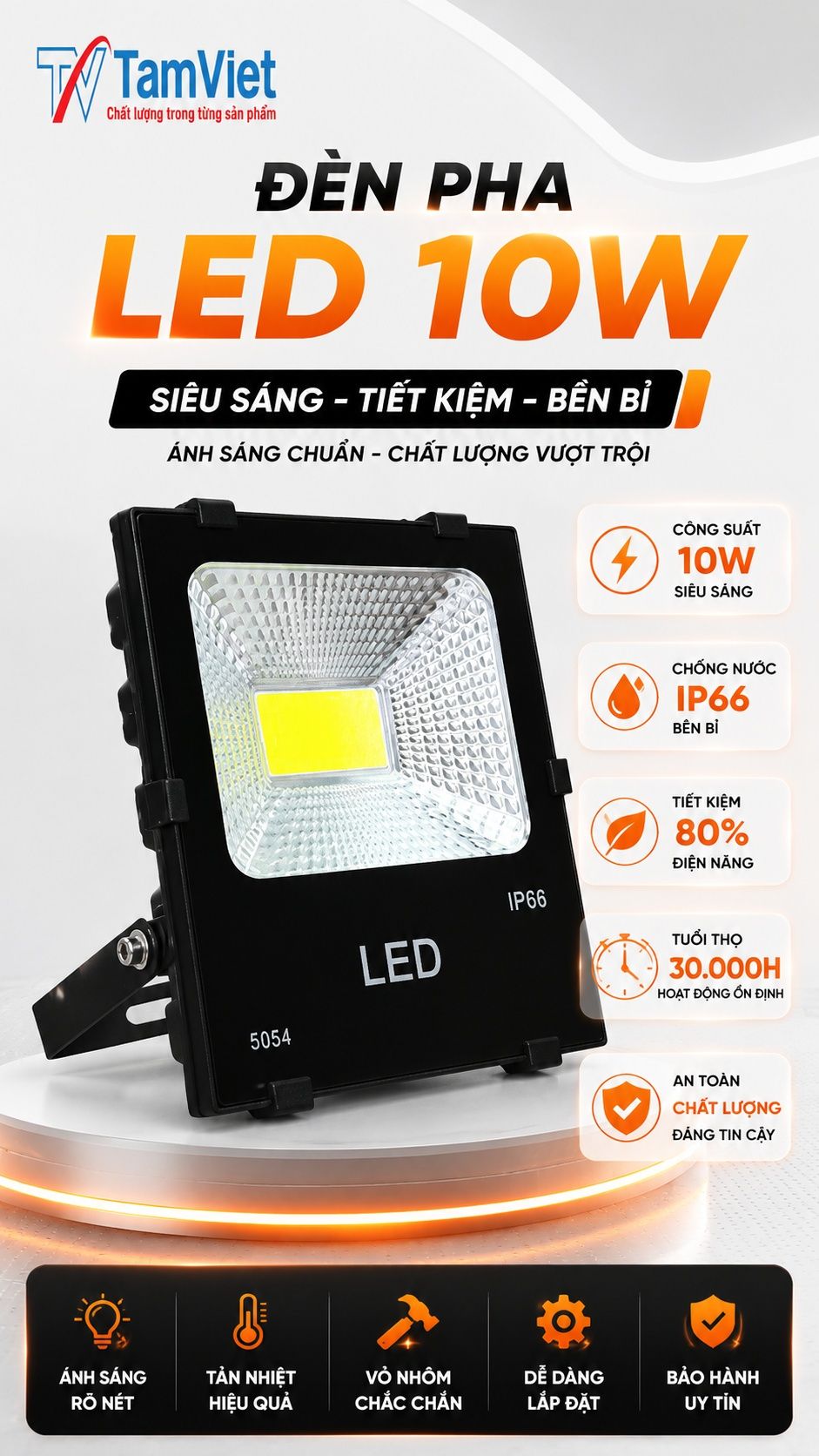 Đèn pha LED 10W ngoài trời
