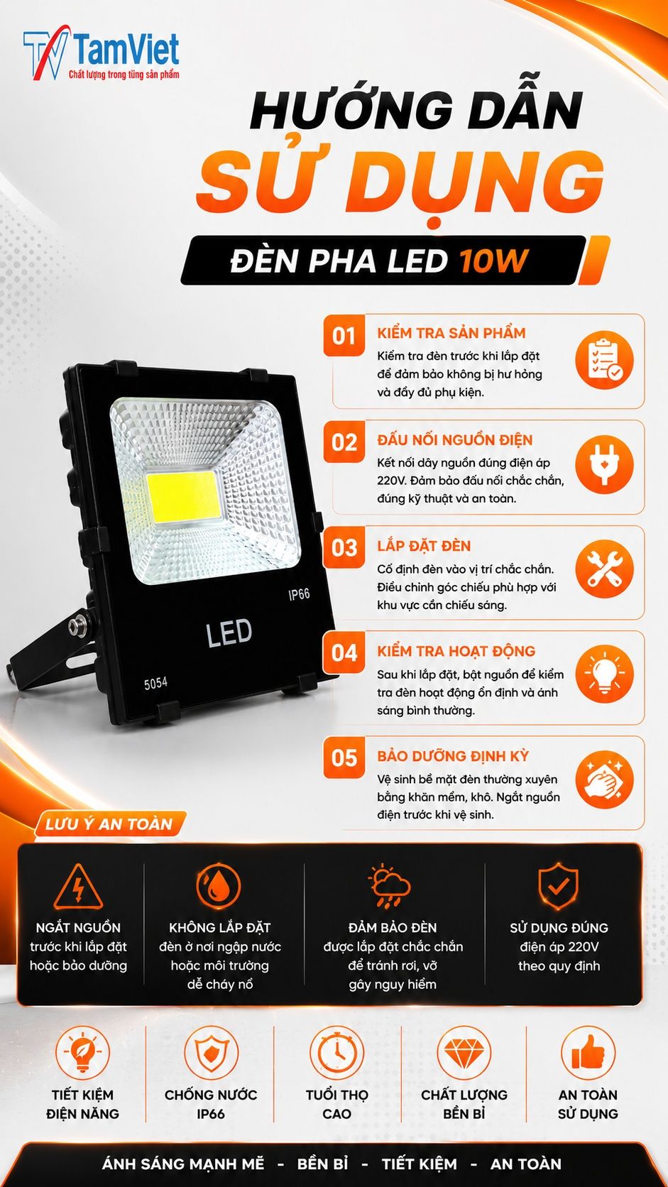 Hướng dẫn sử dụng đèn pha LED 10W ngoài trời