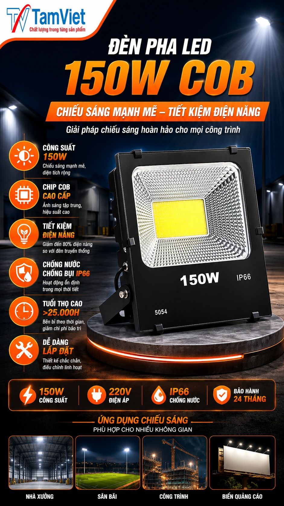 Đèn pha LED 150W COB