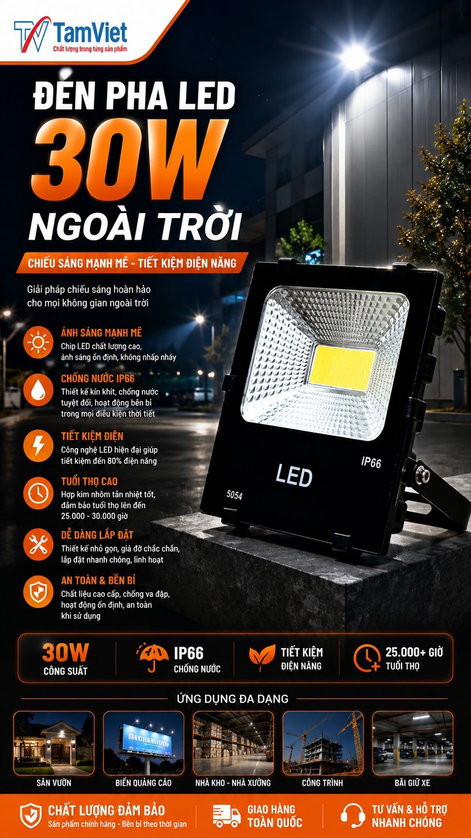 Đèn pha LED 30W ngoài trời