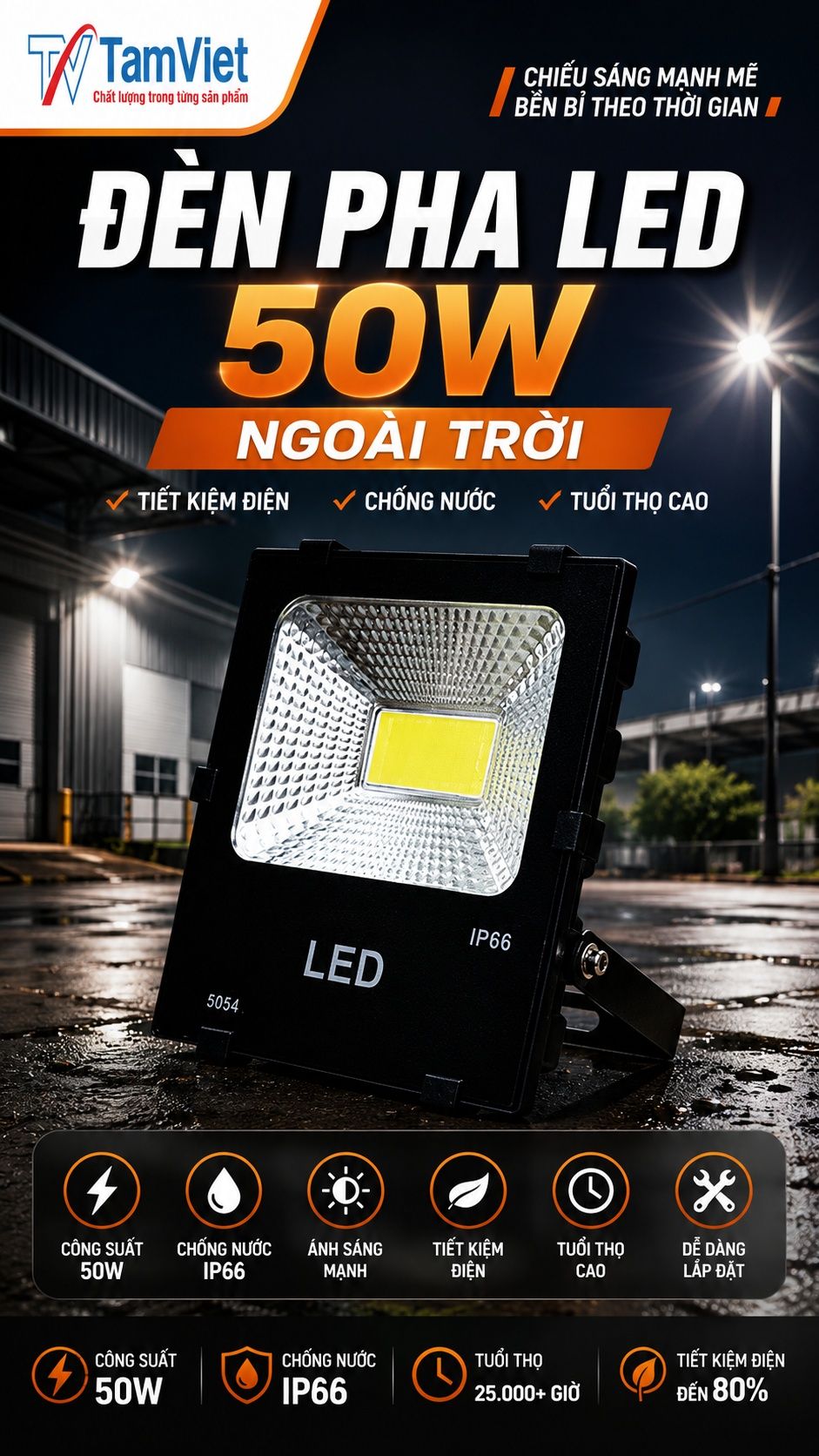 Đèn pha LED 50W ngoài trời