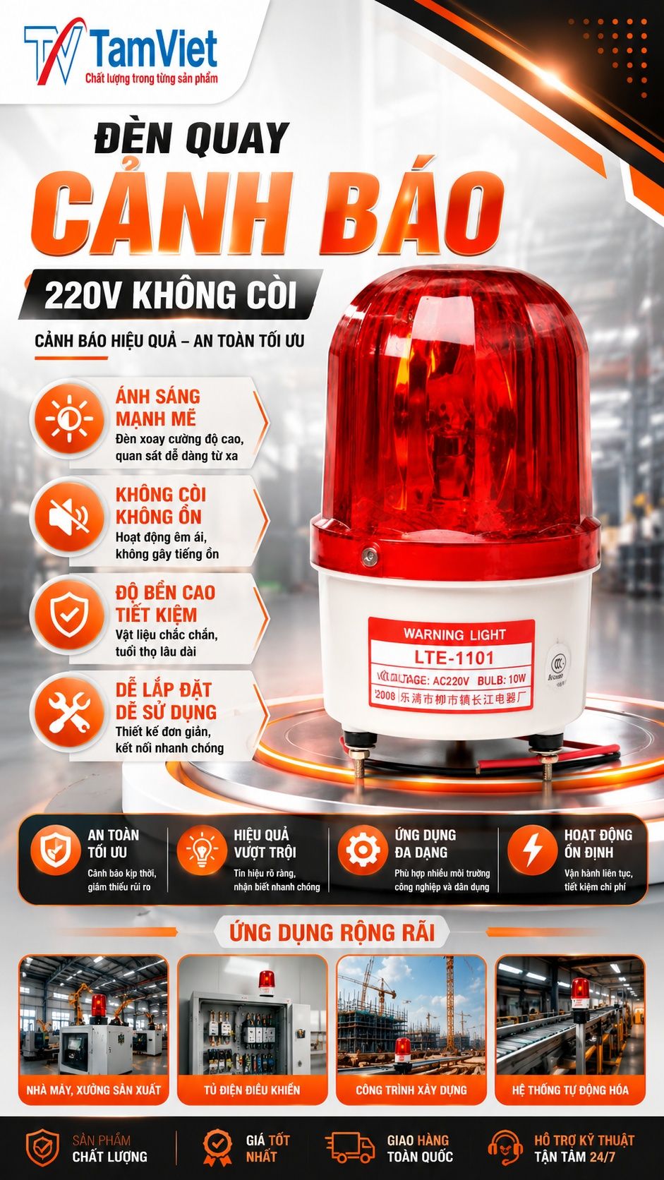 Đèn quay cảnh báo 220V không còi
