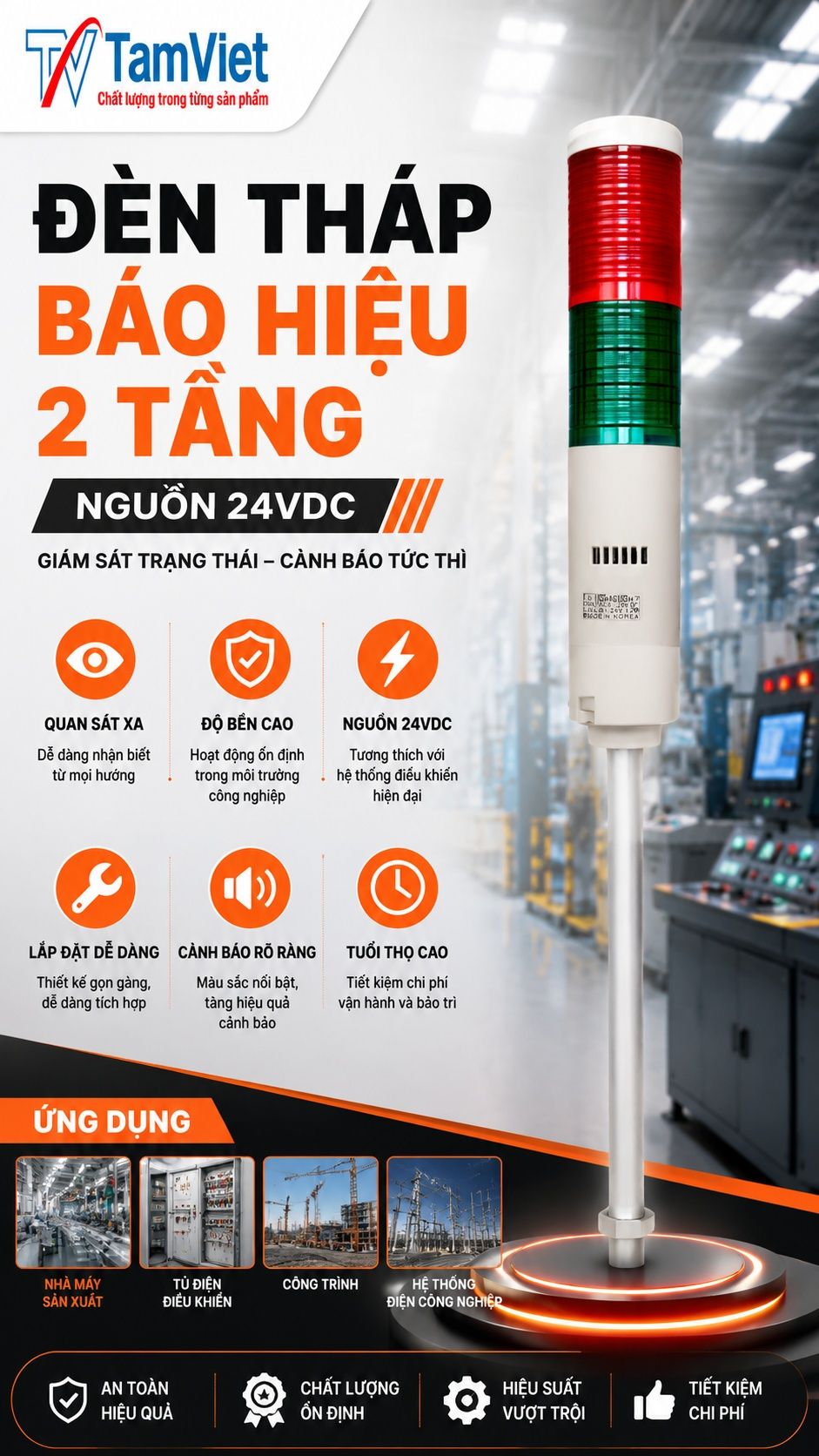Đèn tháp báo hiệu 2 tầng 24VDC