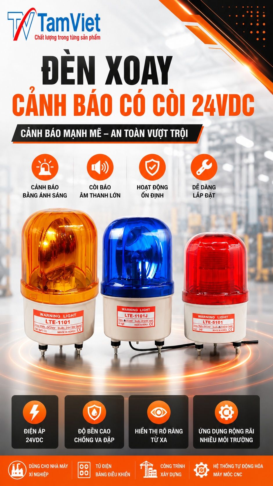 Đèn xoay cảnh báo có còi 24VDC