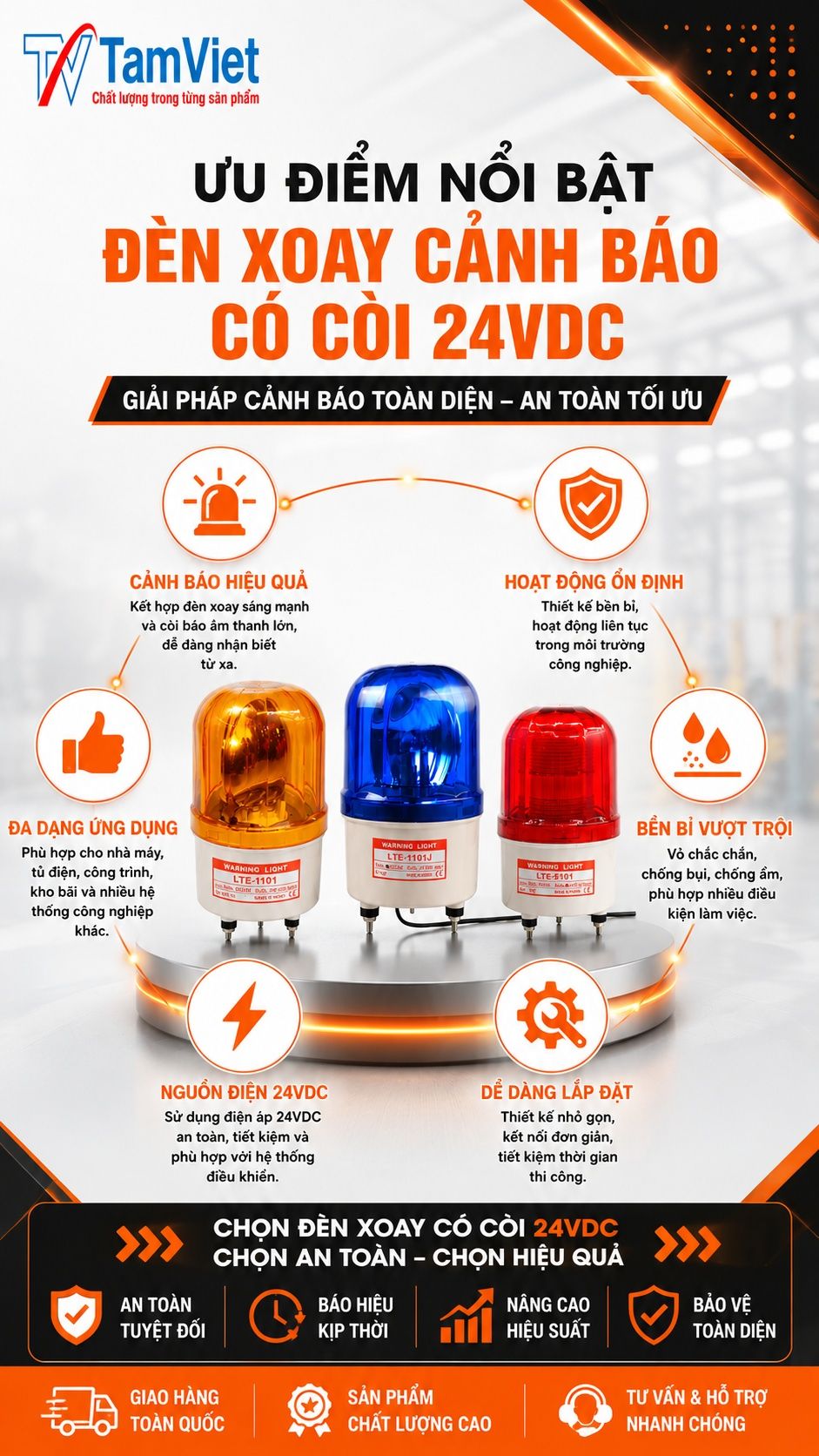 Ưu điểm đèn xoay cảnh báo có còi 24VDC