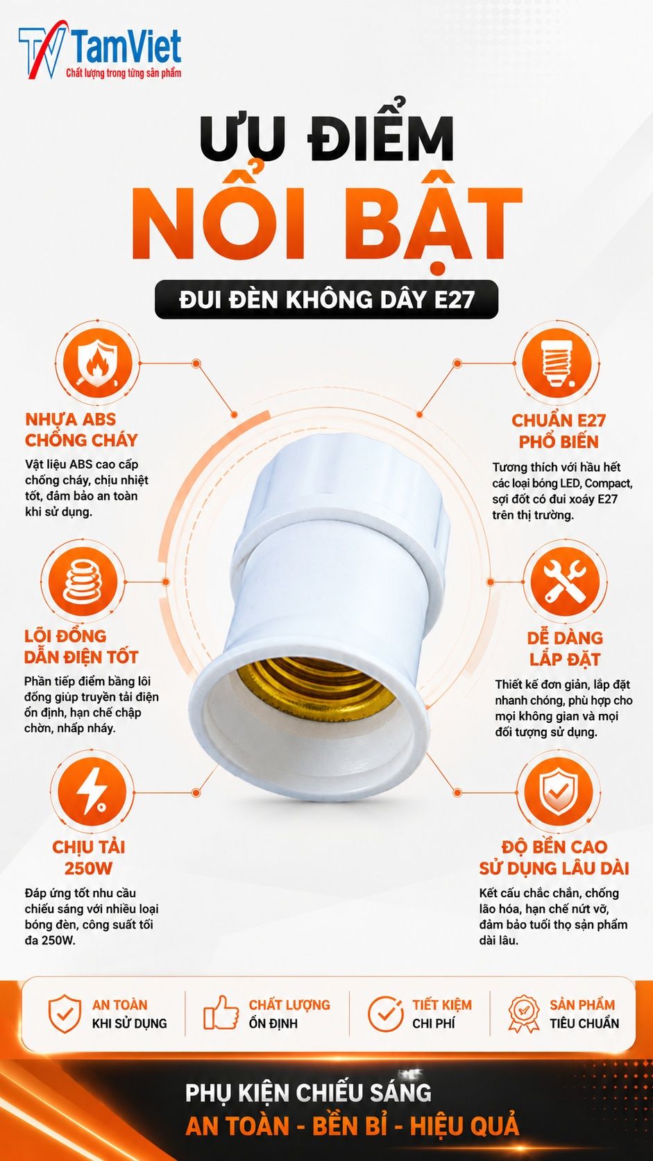 Ưu điểm đui đèn không dây trắng E27