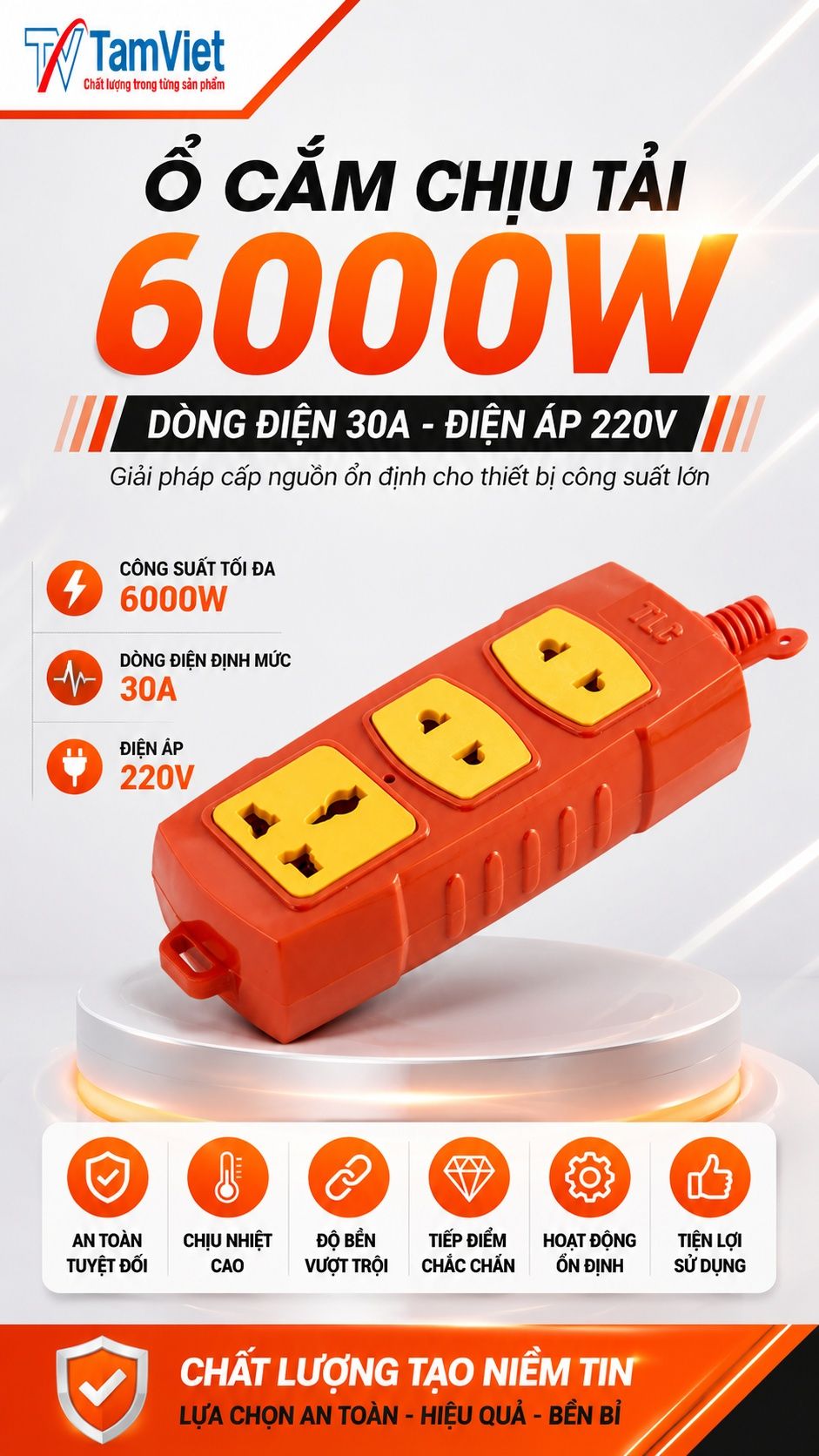 4 ổ cắm siêu tải 6500W