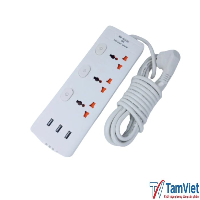 o-cam-dien-3-lo-3-usb-2500w-day-4-5m-1 Ổ cắm điện đa năng gồm 3 lỗ cắm, 3 cổng USB, dây dài 4,5m, màng che an toàn và công suất chịu tải 2500W.