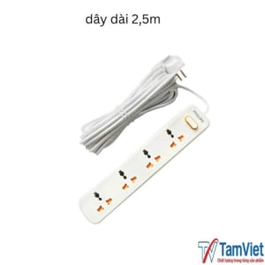 Ổ cắm điện 4 lỗ liền dây công suất 2500W, thiết kế bền bỉ, cấp nguồn ổn định cho nhiều thiết bị điện dân dụng.