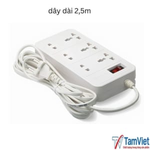 Ổ cắm điện 6 lỗ công suất 2500W, thiết kế an toàn, tiện dụng, chịu tải ổn định cho nhiều thiết bị điện dân dụng.