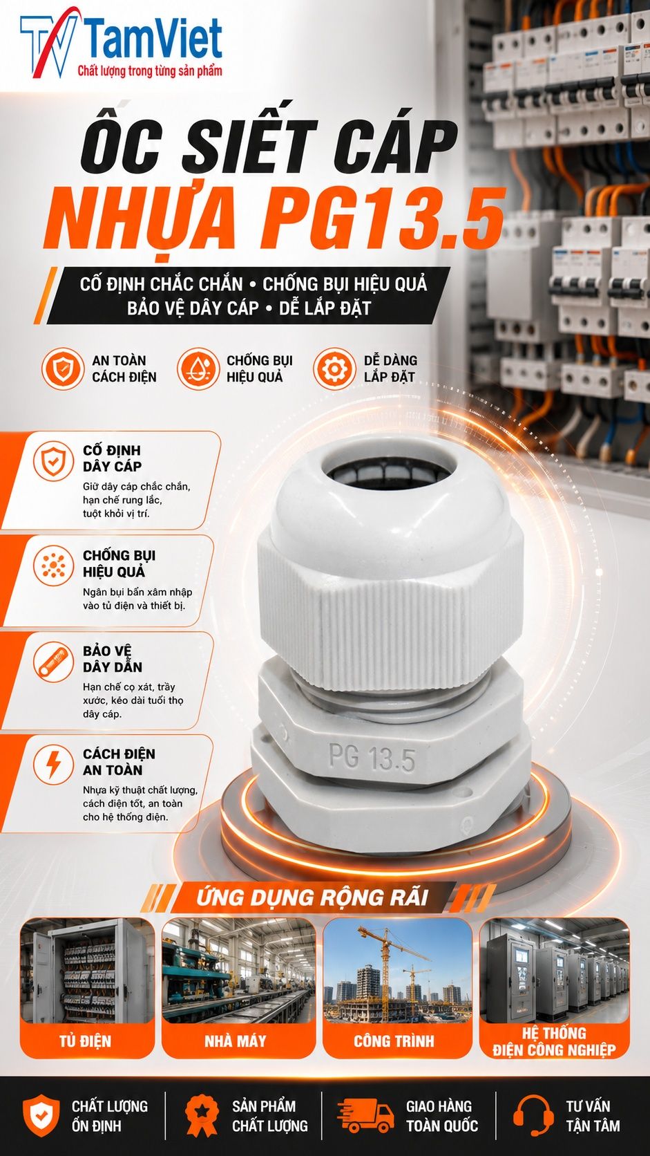 Ốc siết cáp nhựa PG13.5