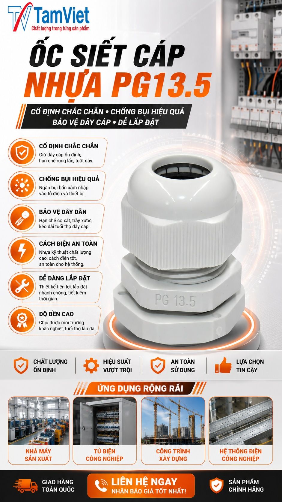 Ưu điểm ốc siết cáp nhựa PG13.5