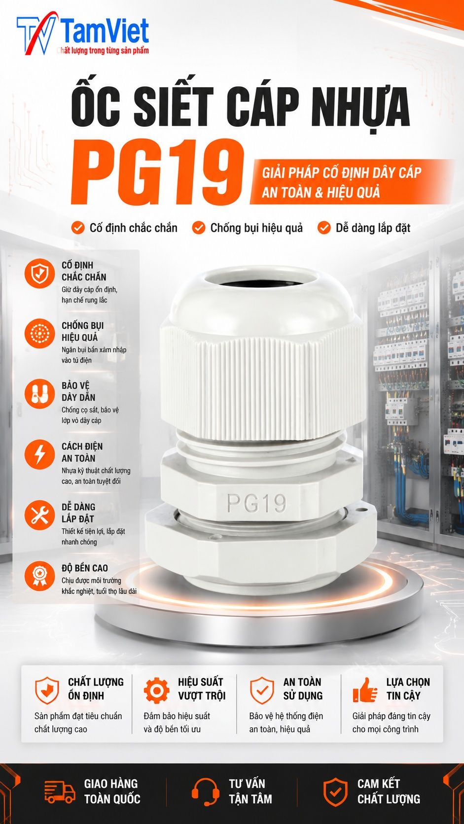 Ốc siết cáp nhựa PG19