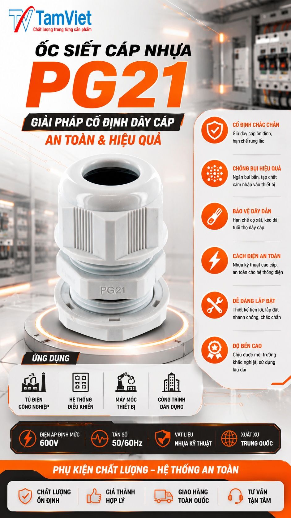 Ốc siết cáp nhựa PG21