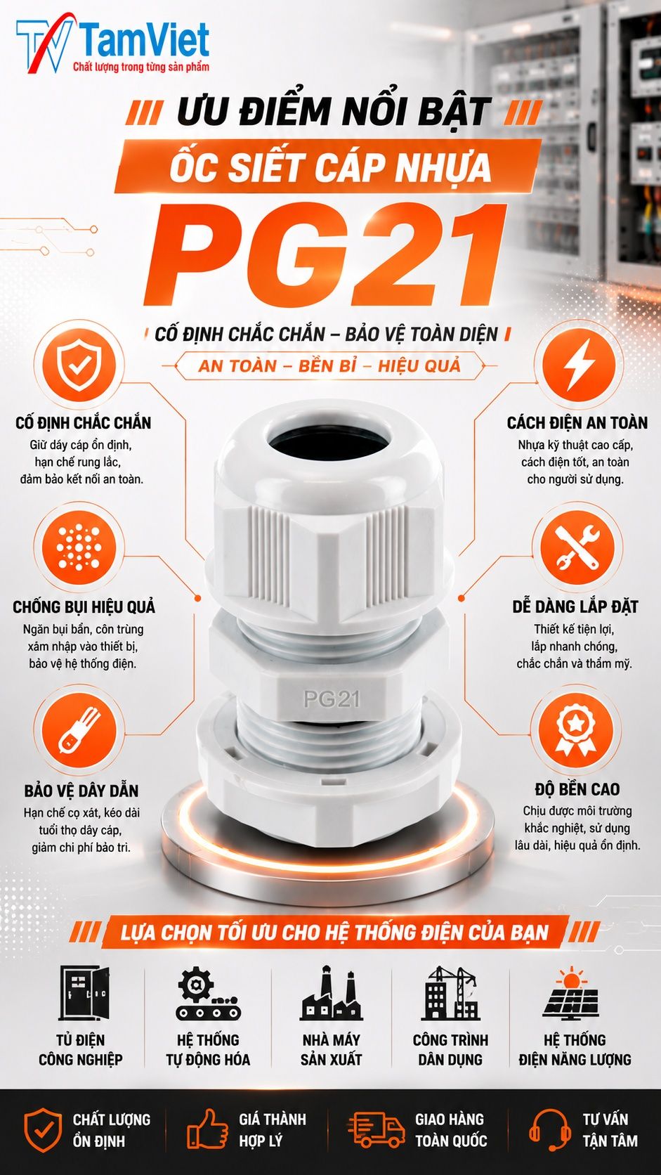 Ưu điểm ốc siết cáp nhựa PG21