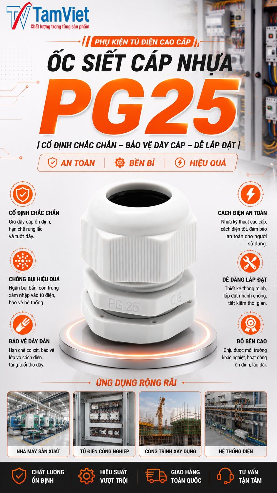 Ốc siết cáp nhựa PG25