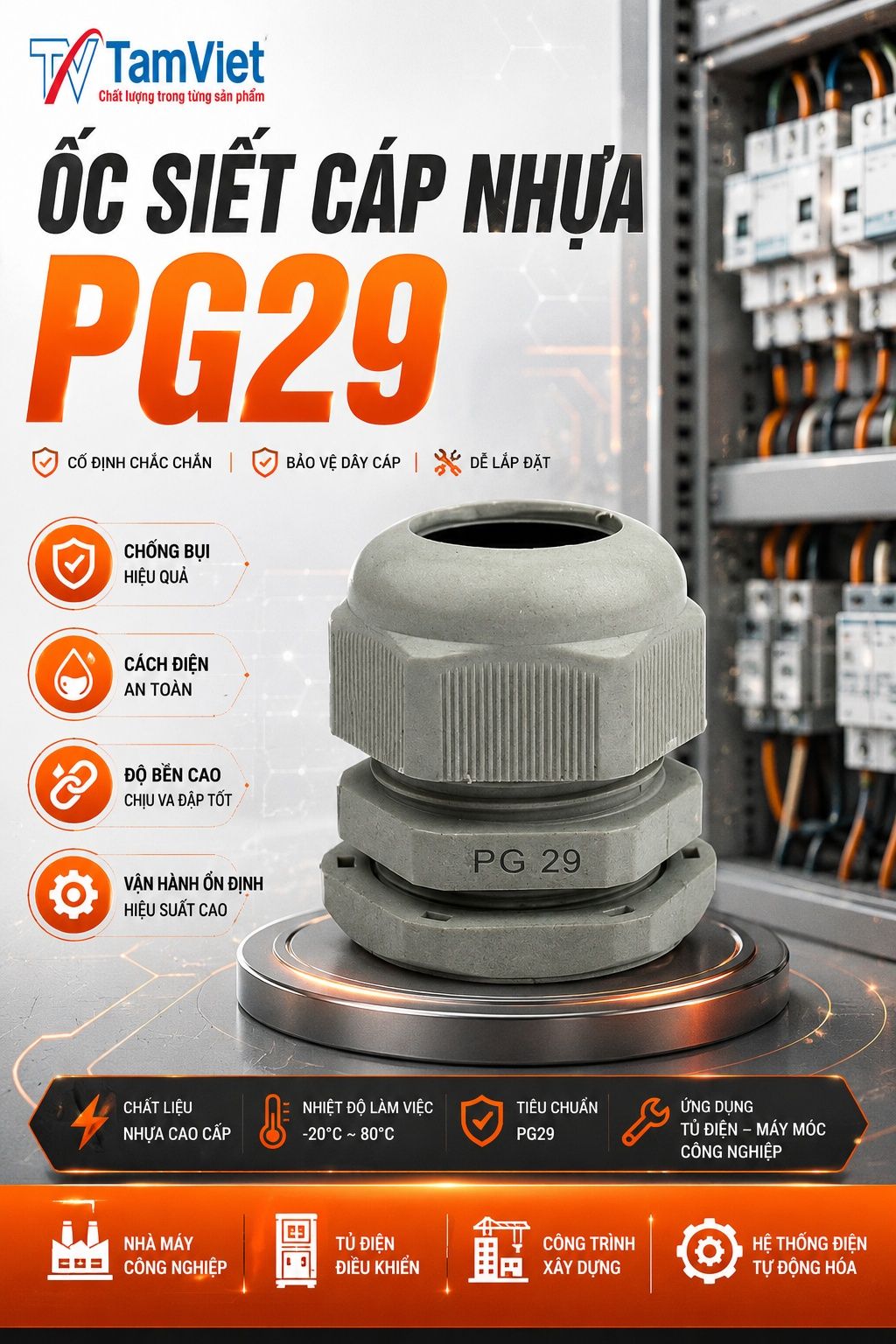 Ốc siết cáp nhựa PG29