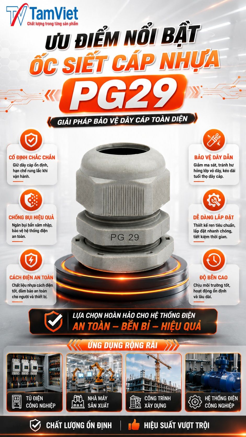 Ưu điểm ốc siết cáp nhựa PG29
