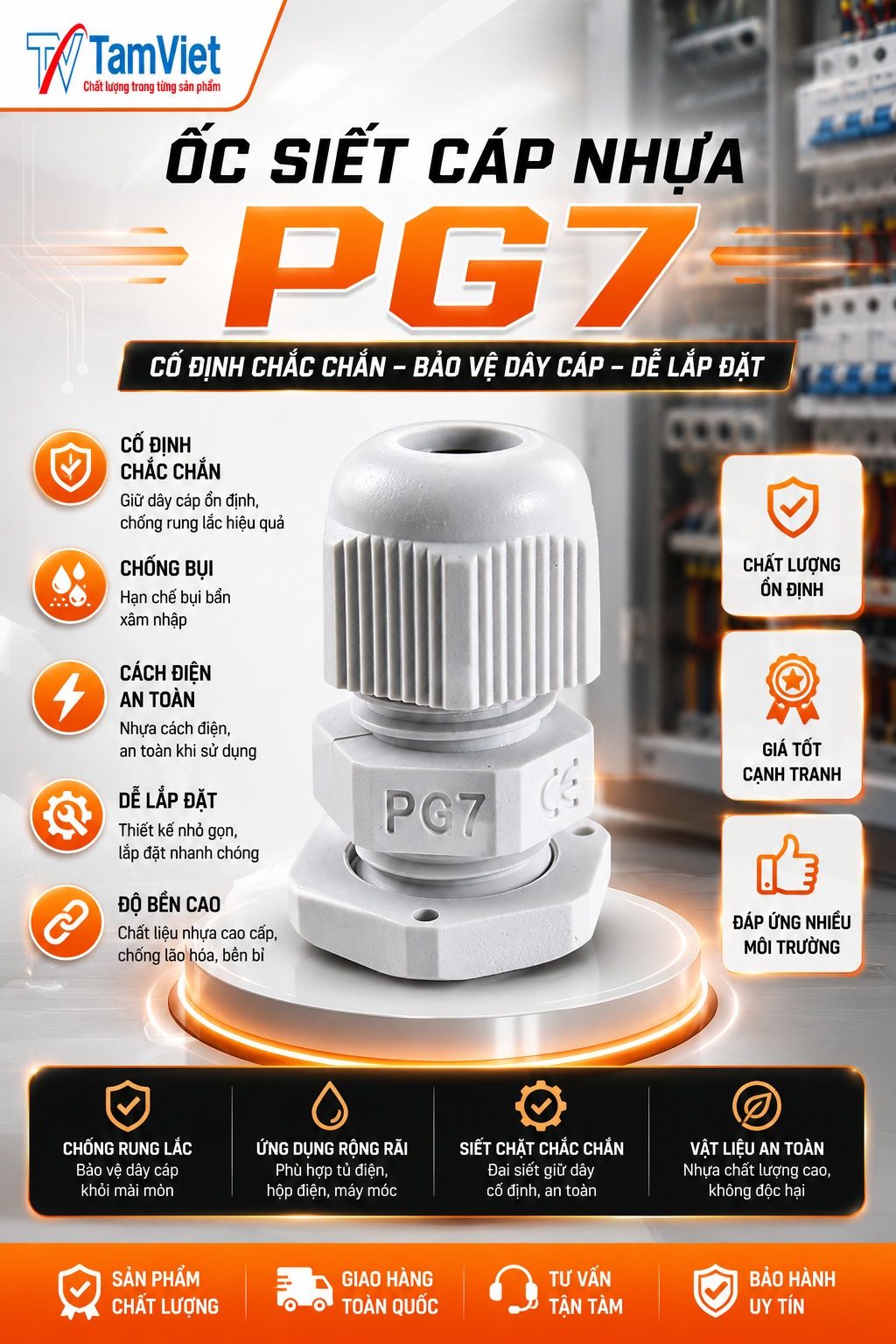 Ốc siết cáp nhựa PG7
