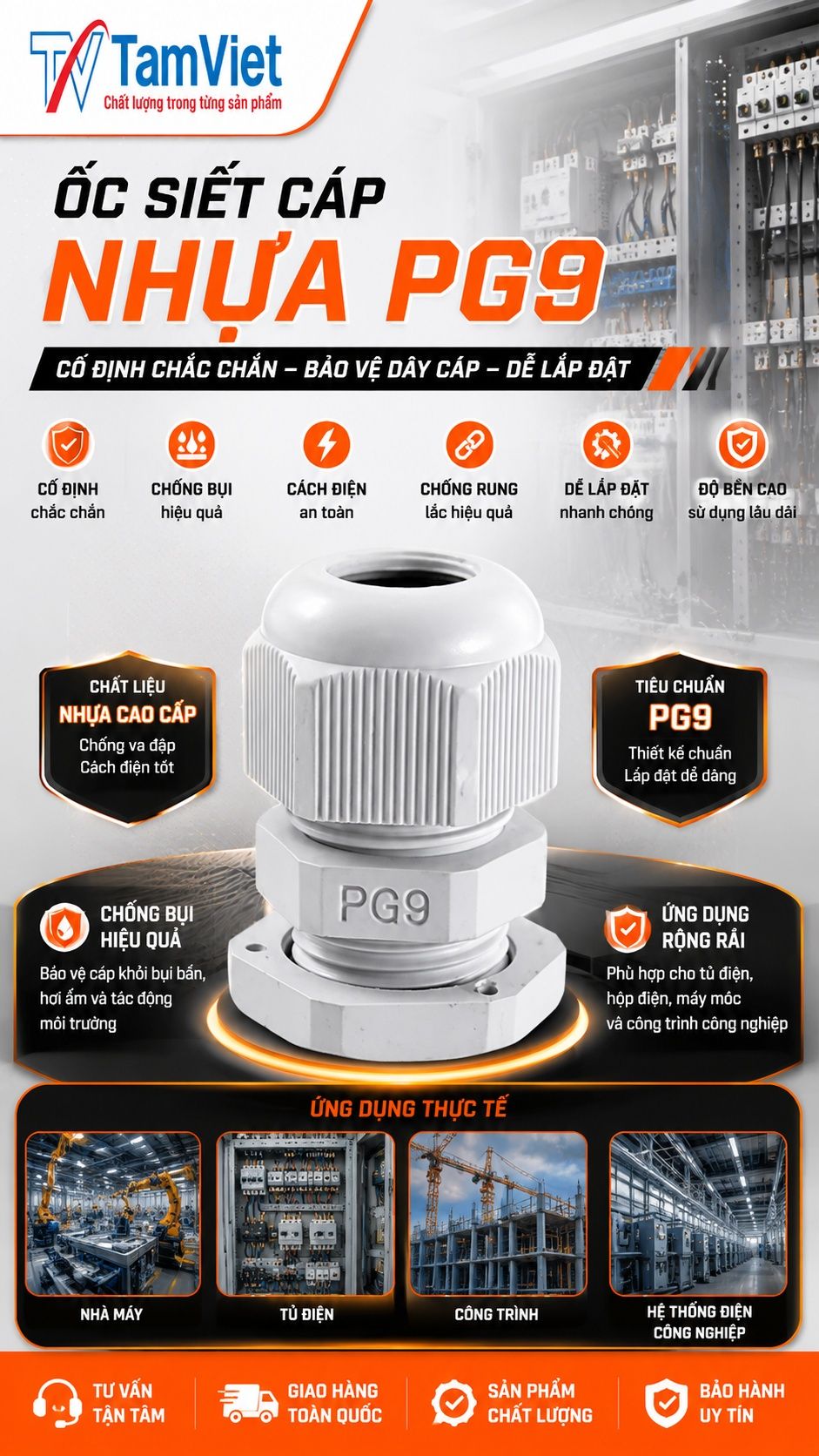 Ốc siết cáp nhựa PG9
