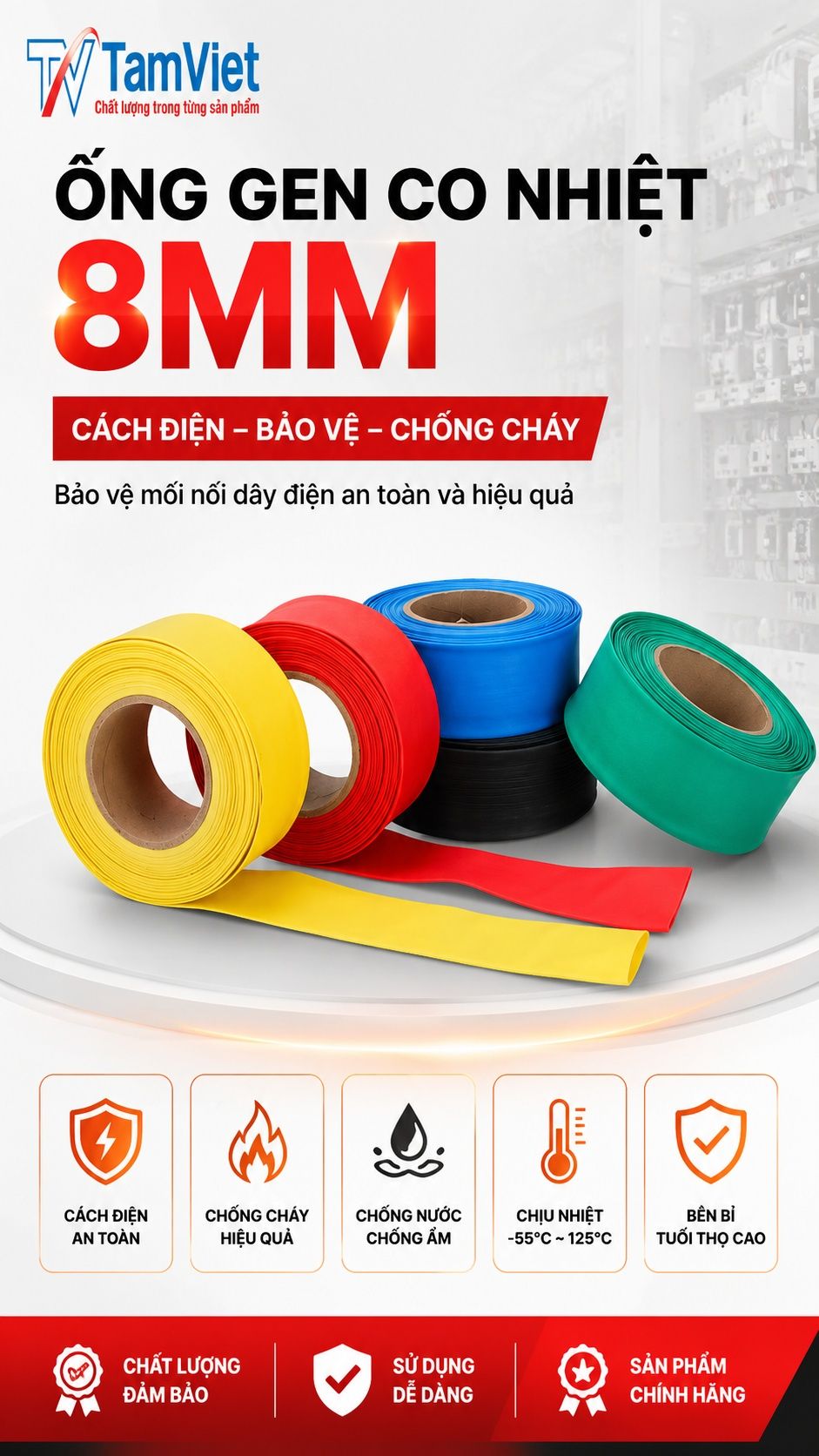 Ống gen co nhiệt 8mm màu đen