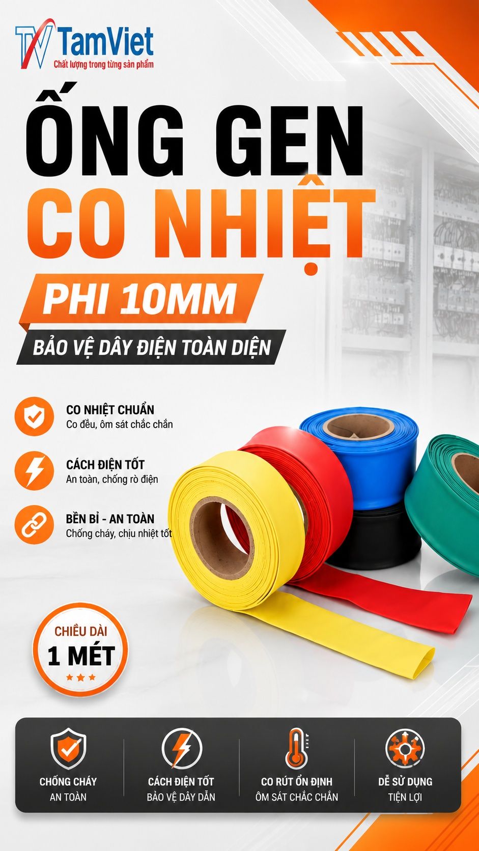 Ống gen co nhiệt phi 10mm màu đen