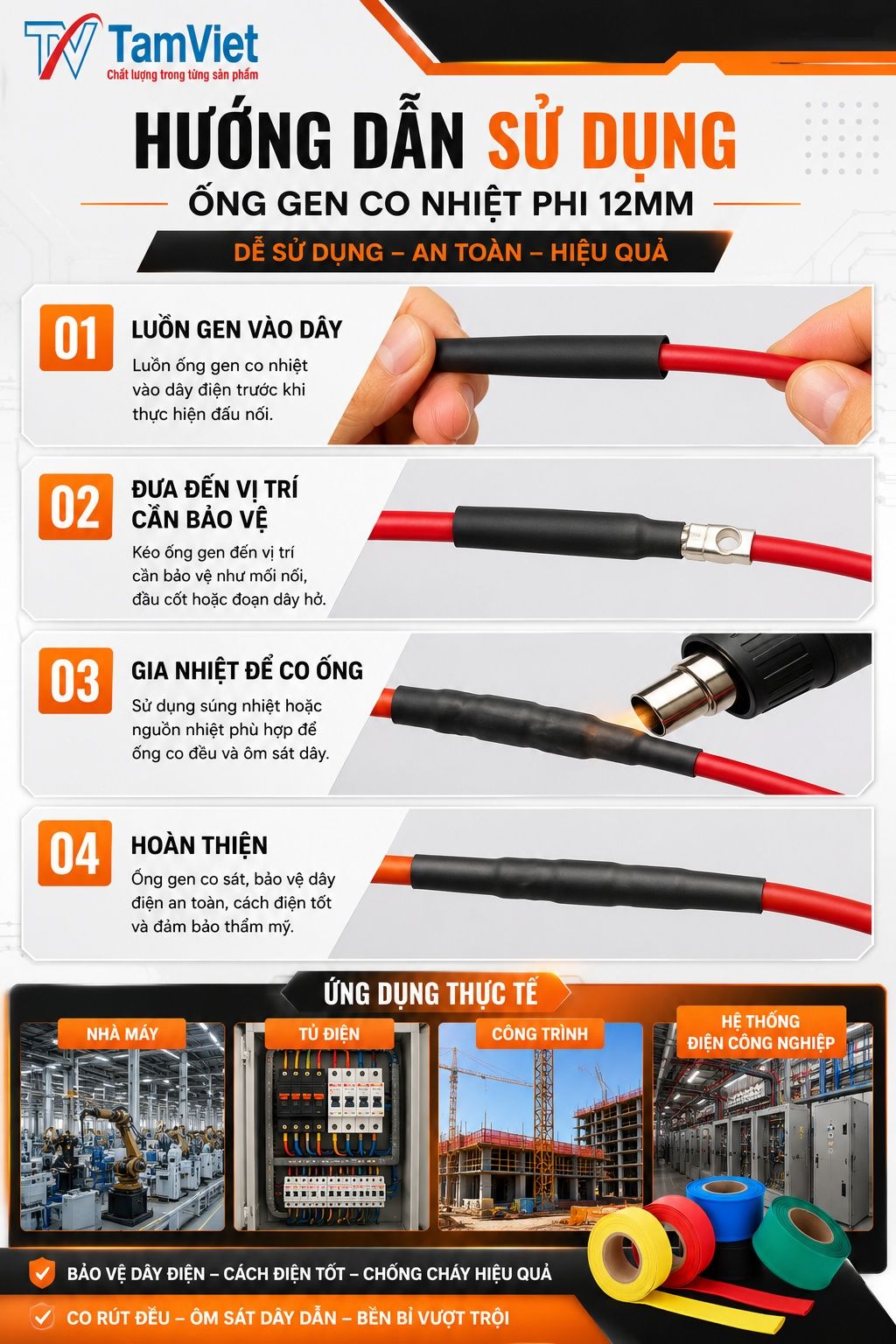 Hướng dẫn sử dụng ống gen co nhiệt phi 12mm