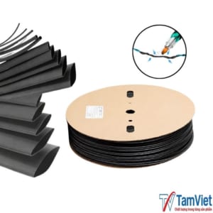 Ống gen co nhiệt phi 12mm màu đen làm từ Polyolefin, điện áp định mức 600V, dùng để bảo vệ dây điện và mối nối trong hệ thống điện.