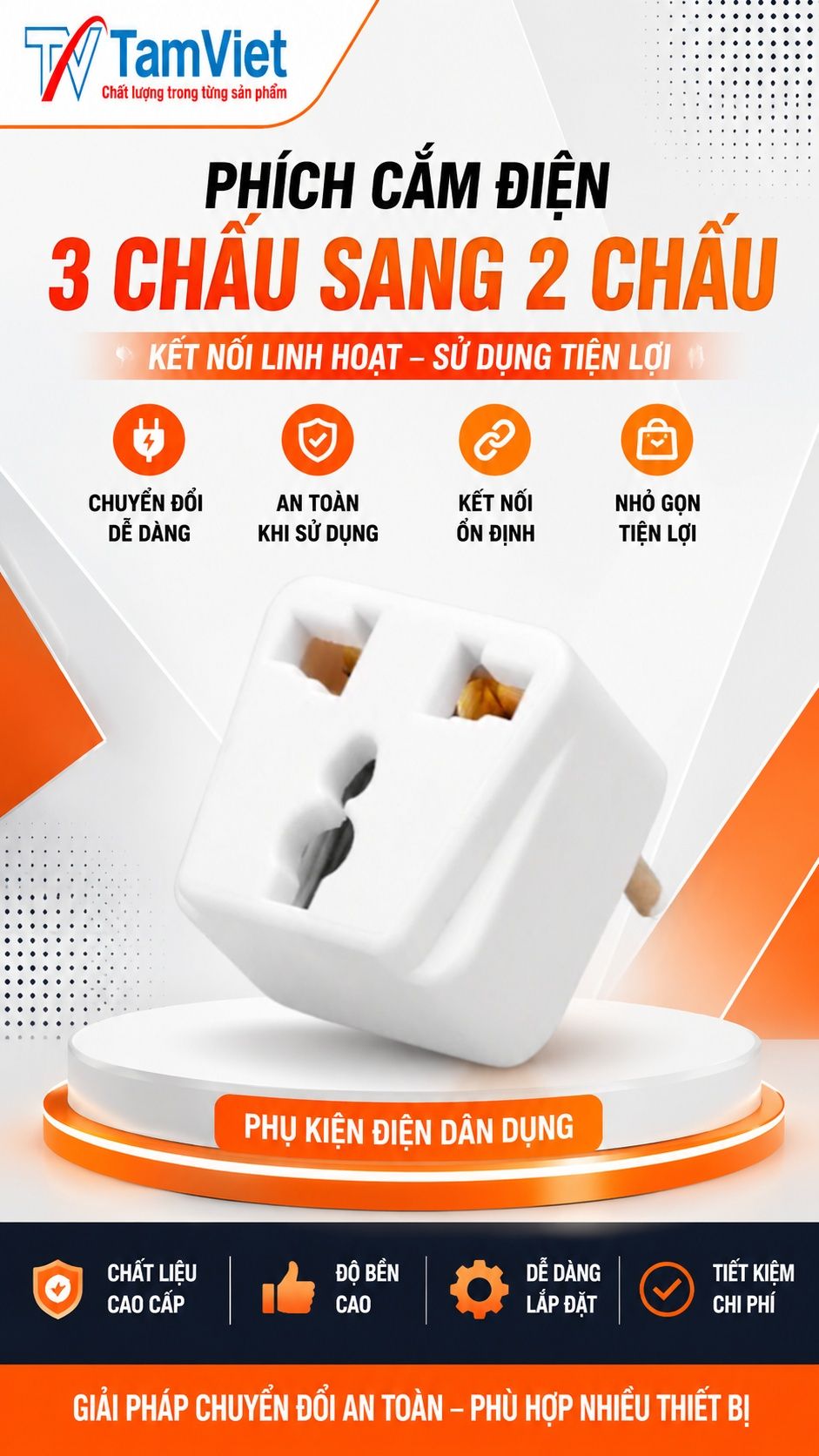 Phích cắm điện 3 chấu sang 2 chấu