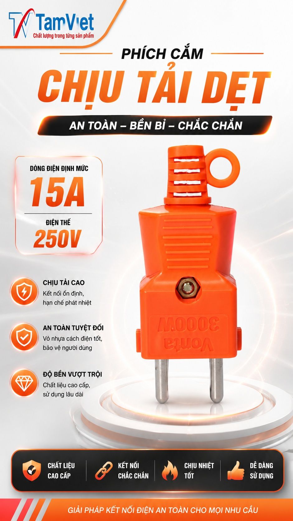Phích cắm chịu tải dẹt 15A