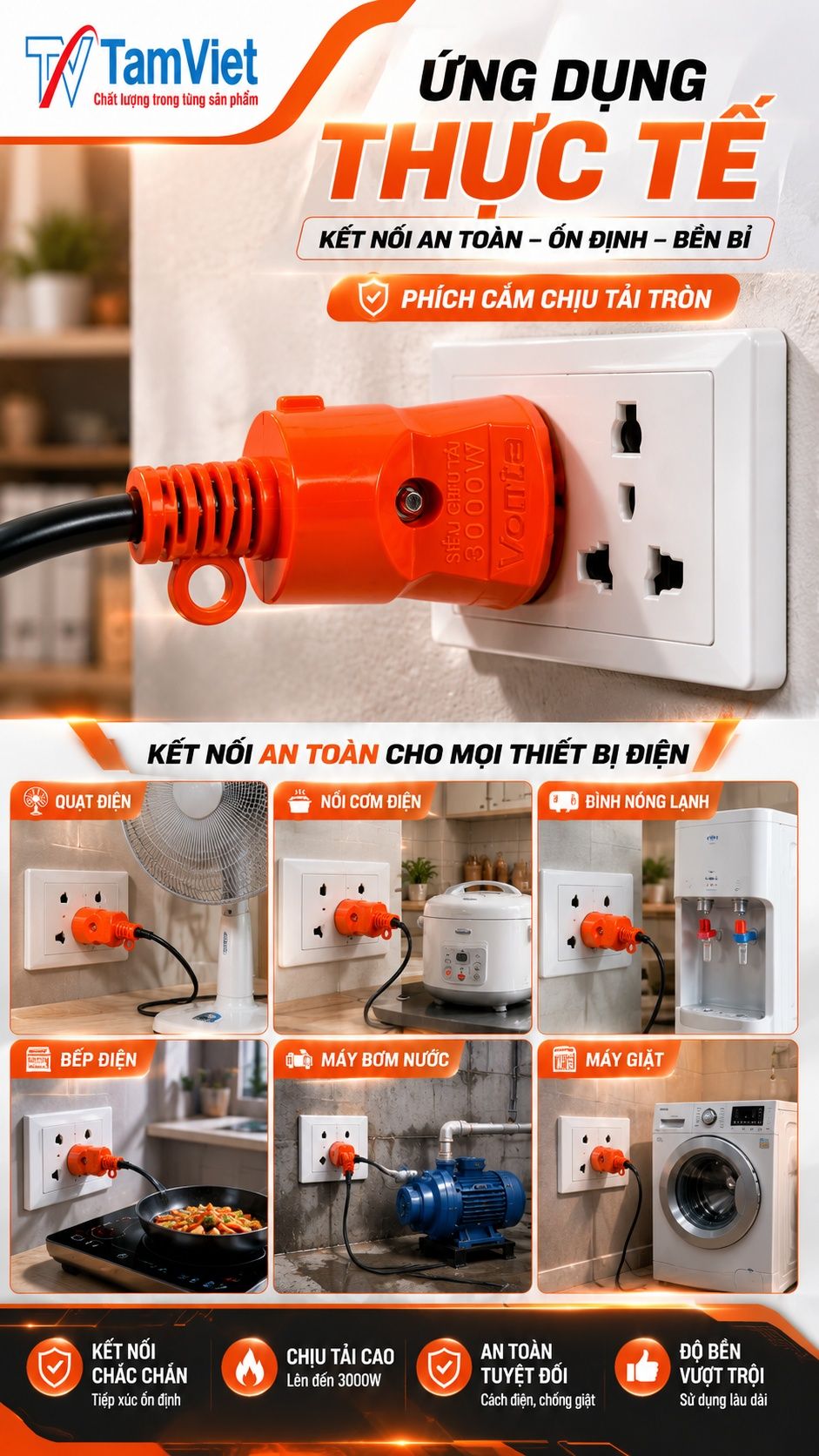 Ứng dụng phích cắm chịu tải tròn 16A