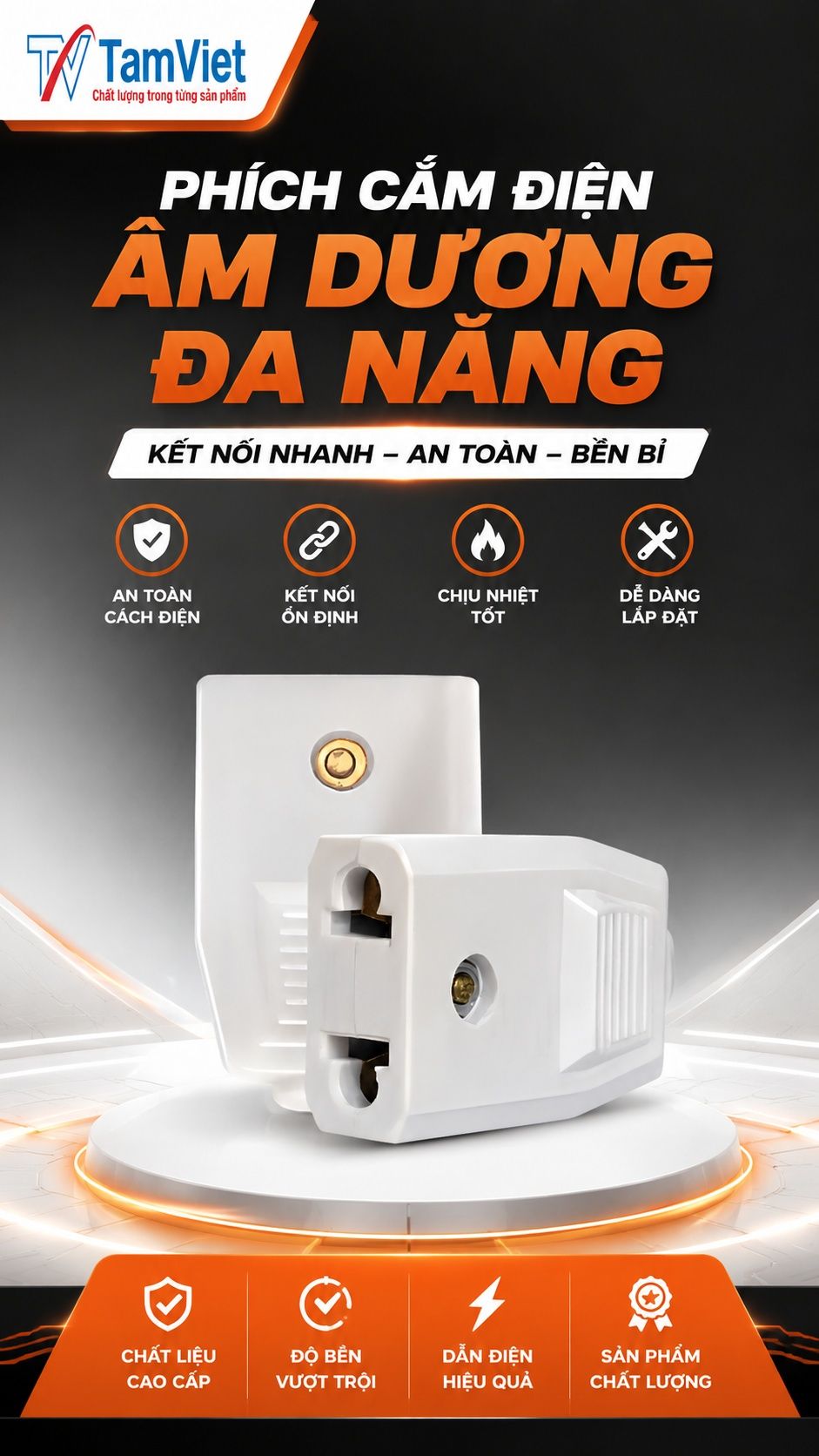 Phích cắm điện âm dương 10A 250V