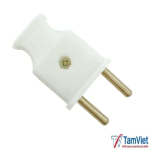 Phích cắm điện trắng thiết kế gọn gàng, chất liệu cách điện bền chắc, phù hợp sử dụng cho các thiết bị điện dân dụng.